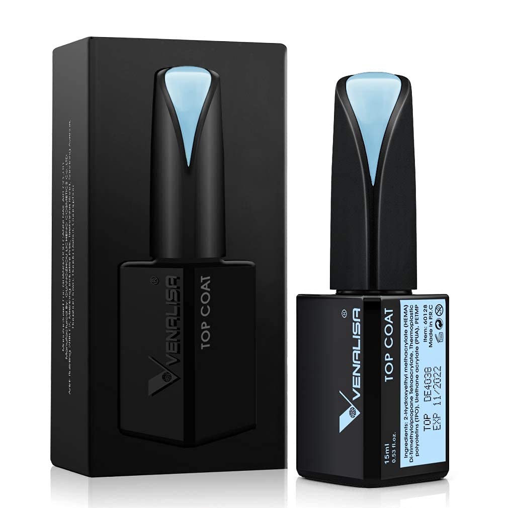 VENALISA 15ML No Wipe Tempered Top Coat – Scratch Resistant High Gloss Soak Off Gel Nail Polish Finish Long Lasting Set Gel Nail Kit