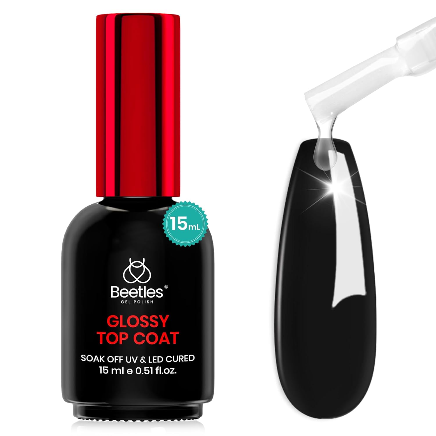 Beetles Glossy Gel Top Coat No Wipe, Clear Top Coat Gel Nail Polish Glossy Finish and Long Lasting, Soak Off UV & Nail Lamp Gel Nails DIY Top Coat