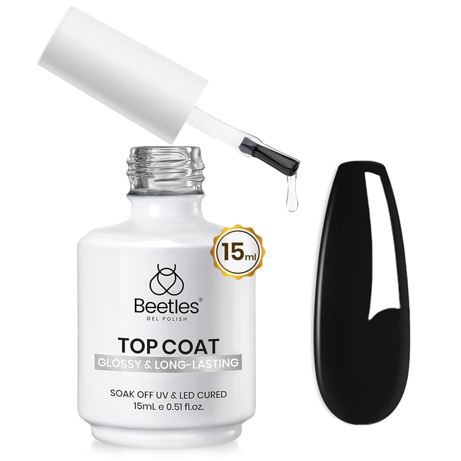 beetles Gel Polish No Wipe Gel Top Coat – 15ml Clear Glossy Top Coat Gel Nail Polish High Shine Long Lasting Top Coat Gel Nail Polish Nail Manicure Soak Off Nail Uv Lamp