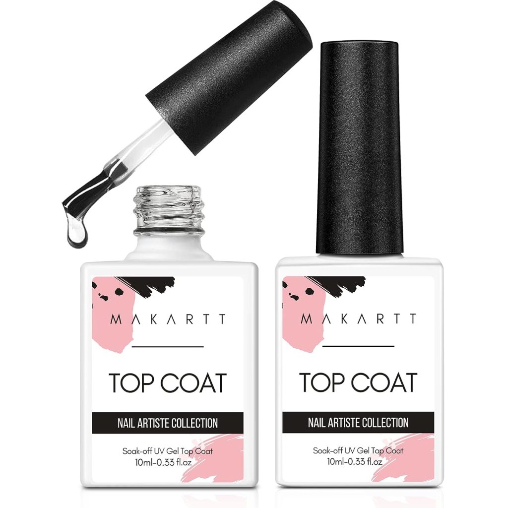 Makartt Gel Top Coat – No Wipe Top Coat Glossy Shine Finish Long Lasting 10ML Soak Off Nail Clear UV Nail Lamp Gel for Gel Nail Polish Salon Quality Nail Art Design for Home Use Beauty Gift