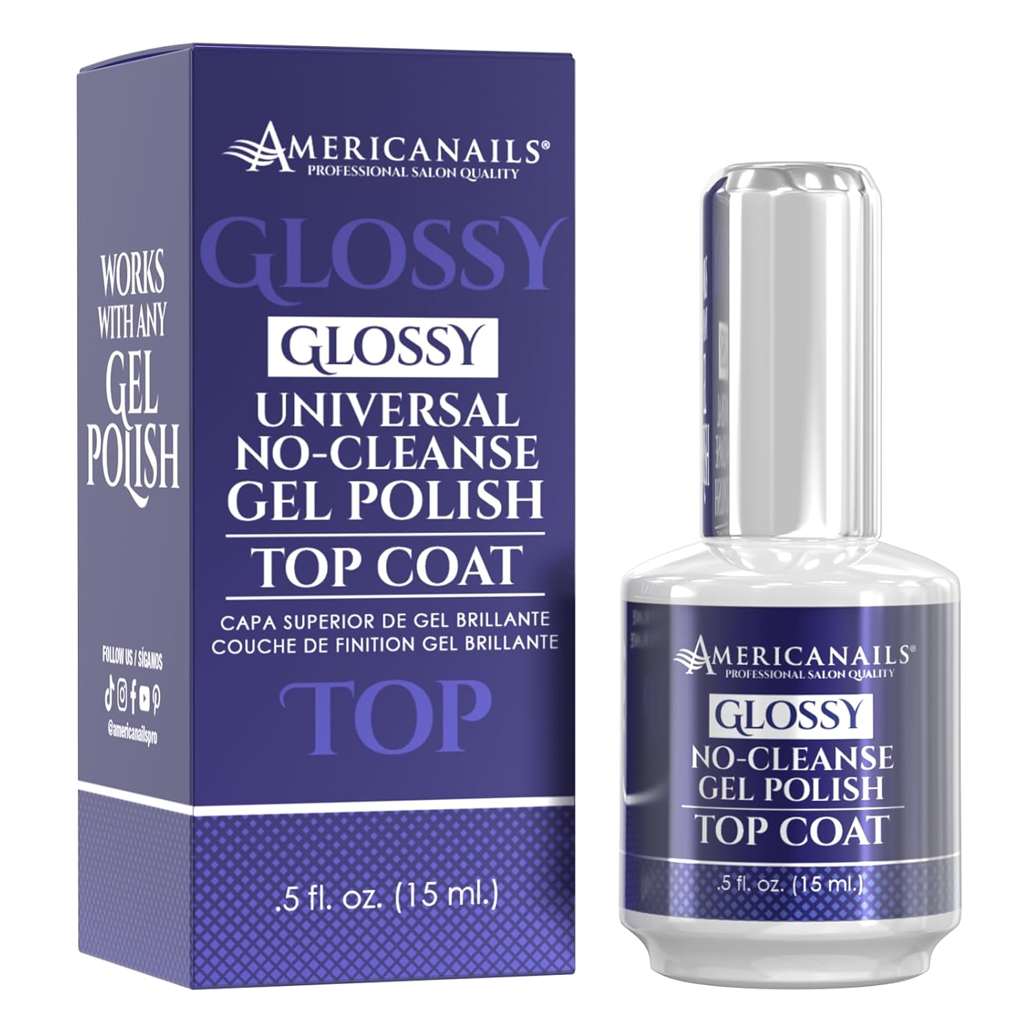 Americanails Gel Polish Top Coat – Original Dual Cure Formula, Long Lasting, Soak Off UV LED Fast Drying Nail Gel – Glossy Finish (.5 oz)