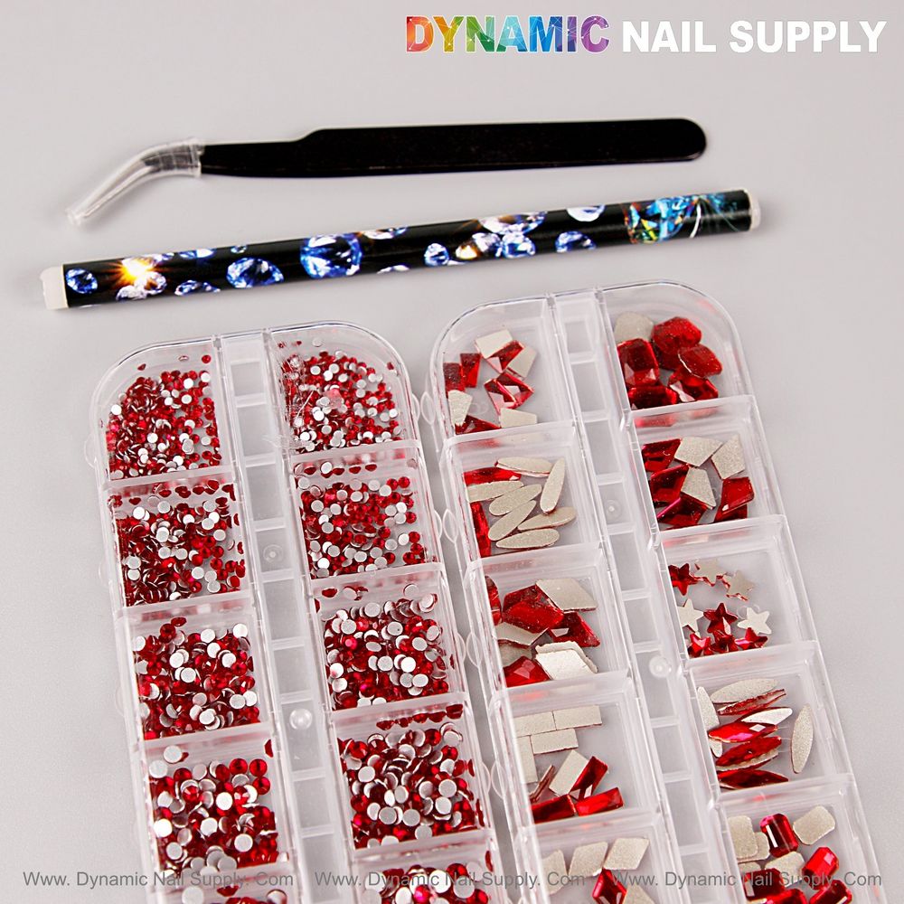 red mixed-shape flatback rhinestones kit - 2