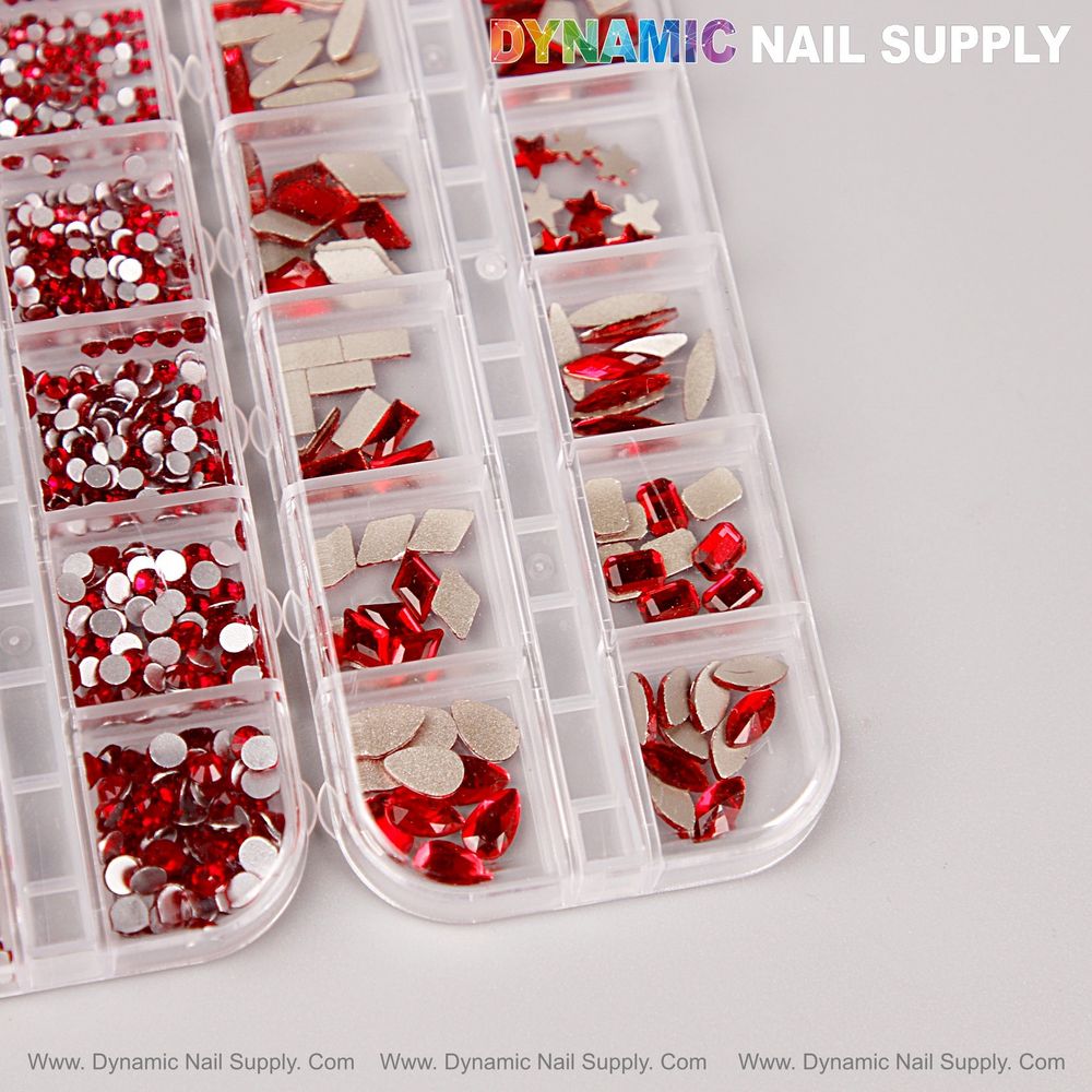 red mixed-shape flatback rhinestones kit - 3