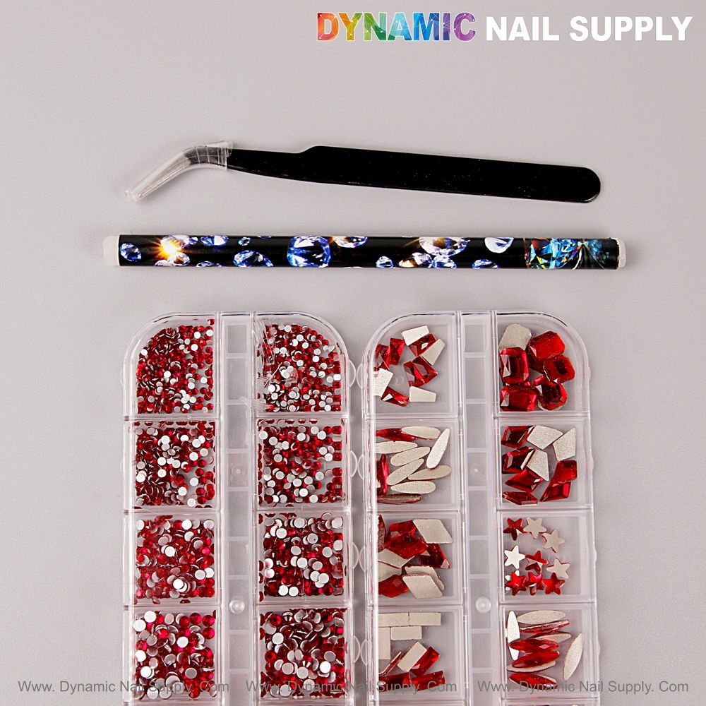 red mixed-shape flatback rhinestones kit - 4