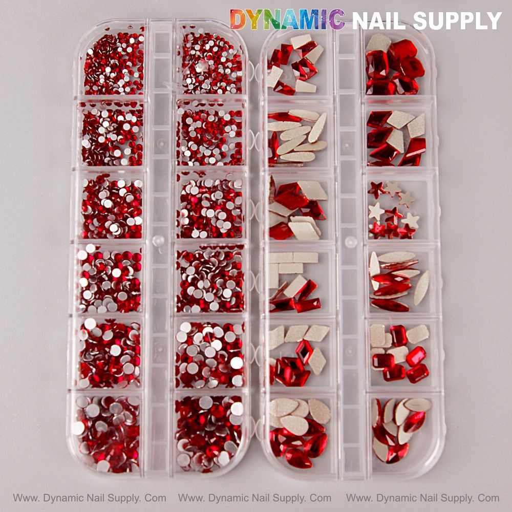 red mixed-shape flatback rhinestones kit - 5