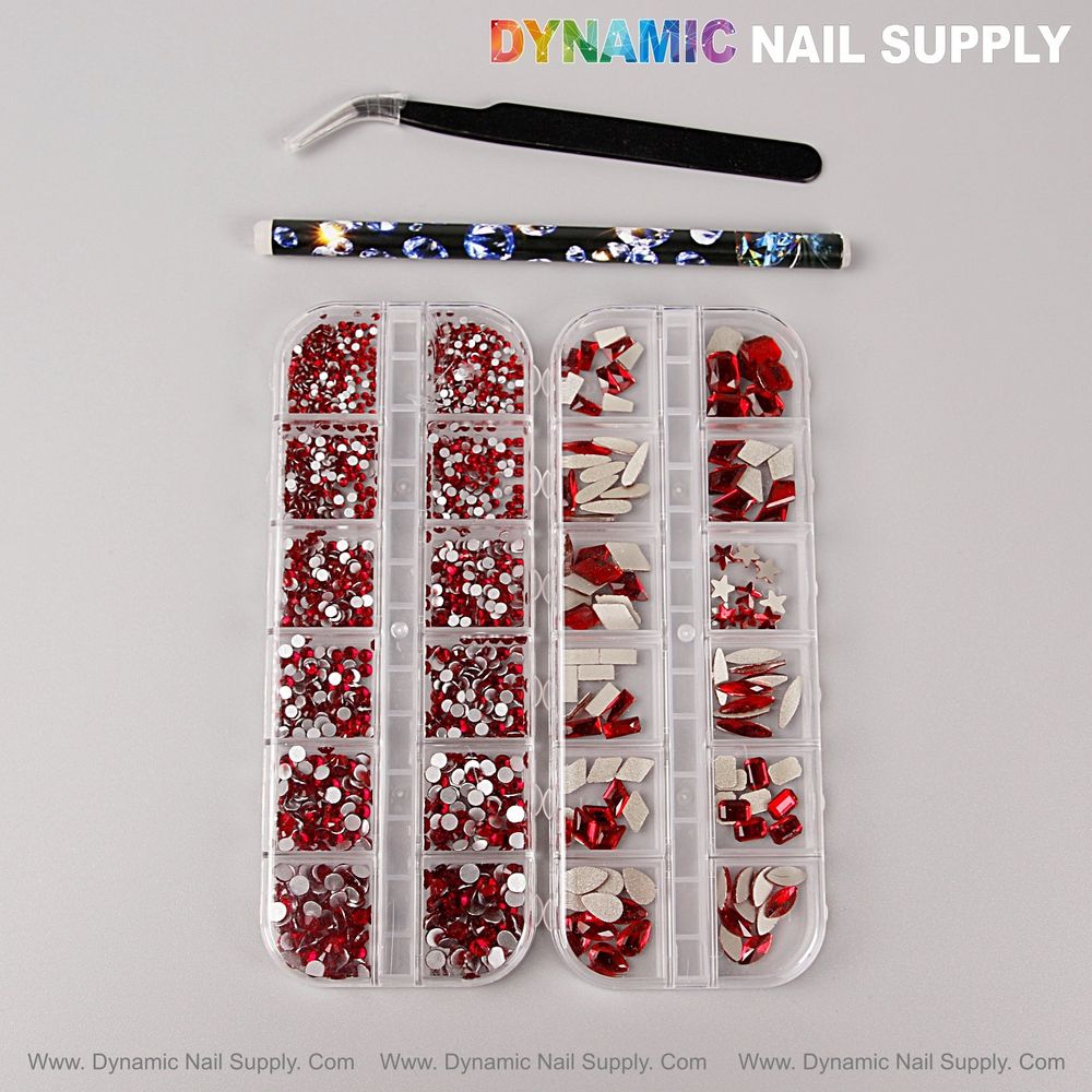 red mixed-shape flatback rhinestones kit - 7