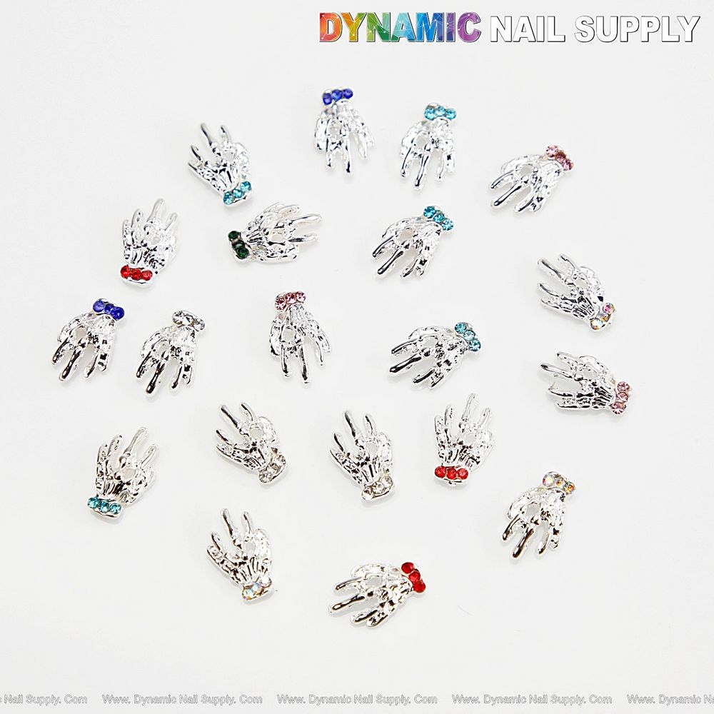 Skull Rhinestone Nail Charms — 20pcs Silver Multicolor