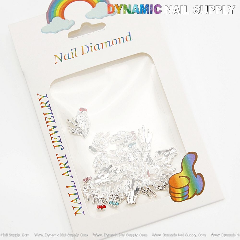 Silver multicolor skull nail charms set - 2